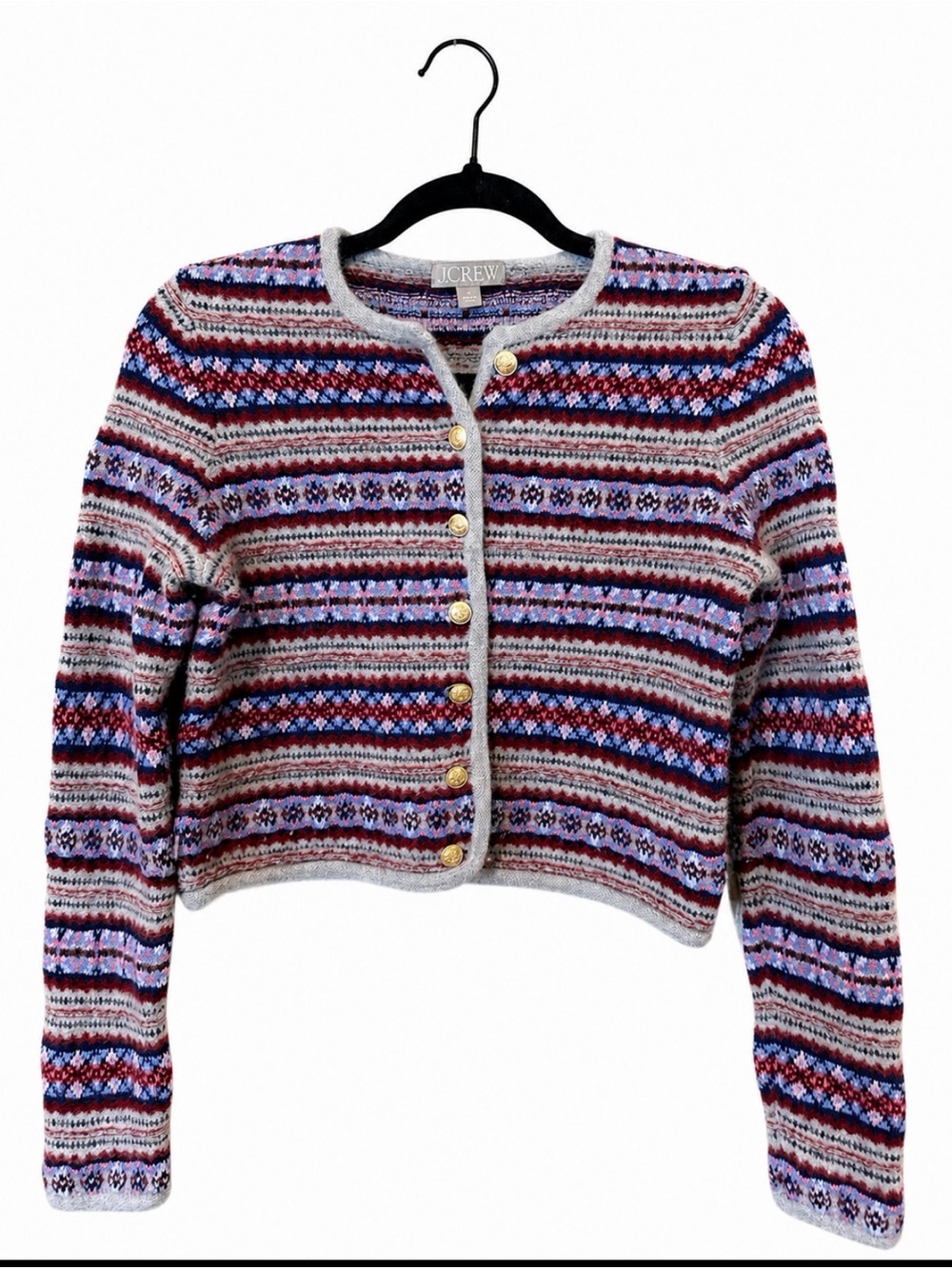 J. Crew Multicolor Fair Isle Cardigan - Red, Purple, Blue